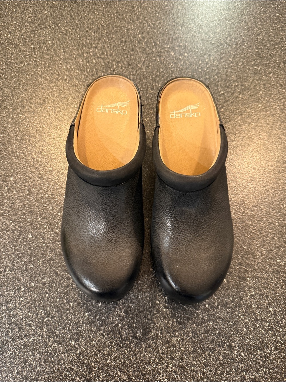 Women’s Dansko Black Leather Slip-On Clogs - size 37